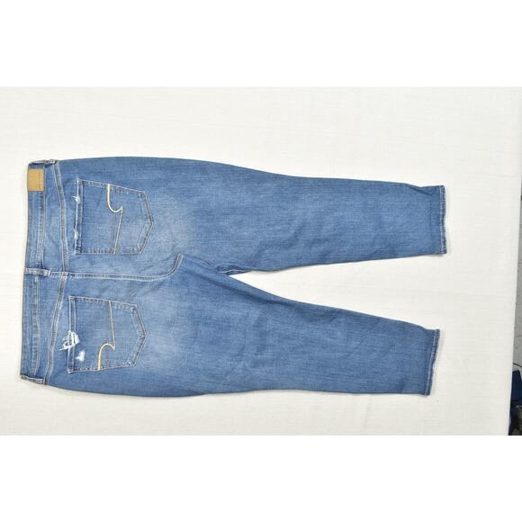 American Eagle Plus Size 22 Super Hi-Rise Jegging Crop W/ Tears Blue Cotton - Picture 3 of 8